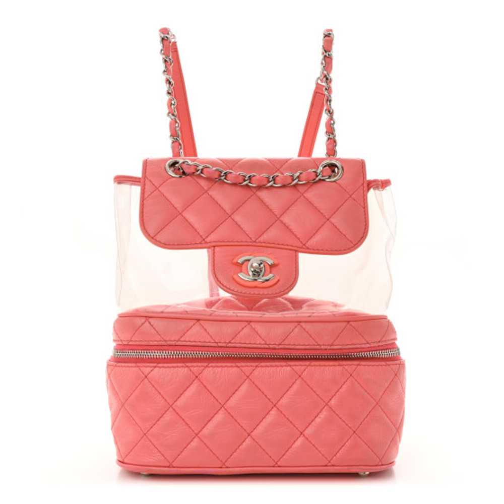 CHANEL Crumpled Calfskin PVC Quilted Backpack Pink - image 1