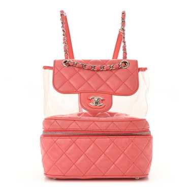 CHANEL Crumpled Calfskin PVC Quilted Backpack Pink