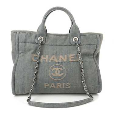 CHANEL Denim Small Deauville Tote Light Blue