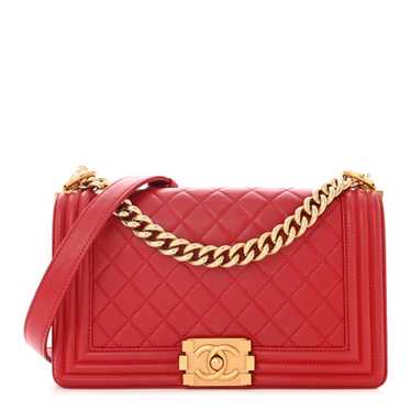 CHANEL Lambskin Quilted Medium Boy Flap Red