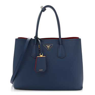 PRADA Saffiano Cuir Large Double Bag Bleuette