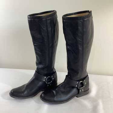 Frye Tall Black Leather Harness  Boots Size 6.5 - image 1