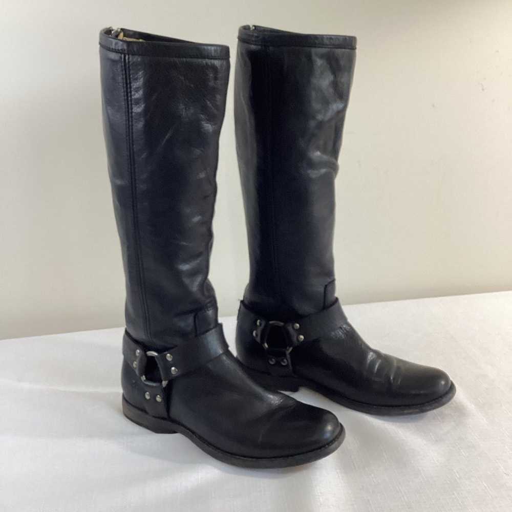 Frye Tall Black Leather Harness  Boots Size 6.5 - image 2