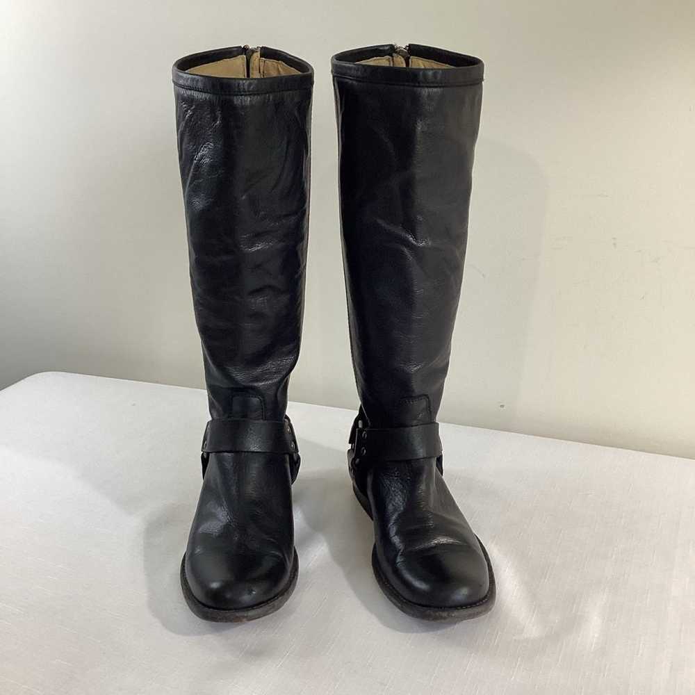 Frye Tall Black Leather Harness  Boots Size 6.5 - image 4