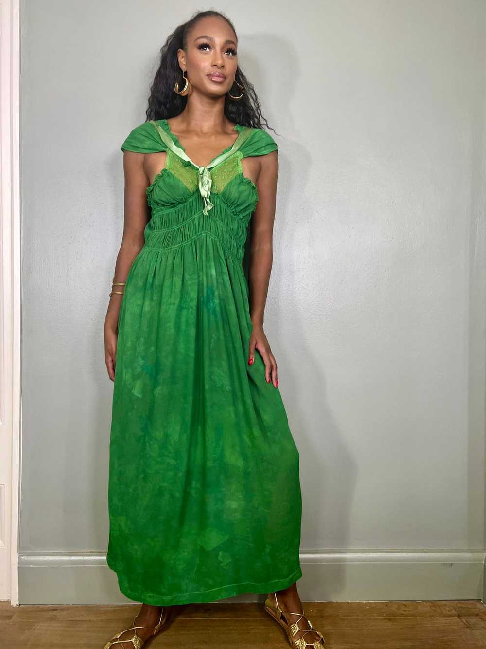 Esmeralda, 30s dress hand dyed in emerald green - image 2