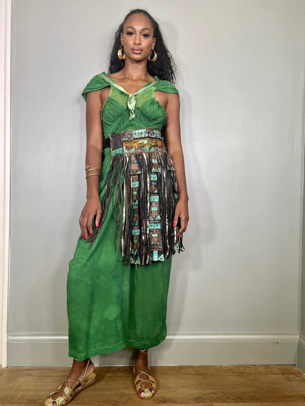 Esmeralda, 30s dress hand dyed in emerald green - image 3