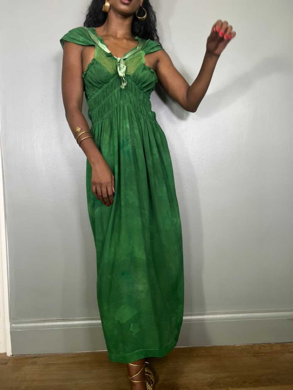 Esmeralda, 30s dress hand dyed in emerald green - image 5