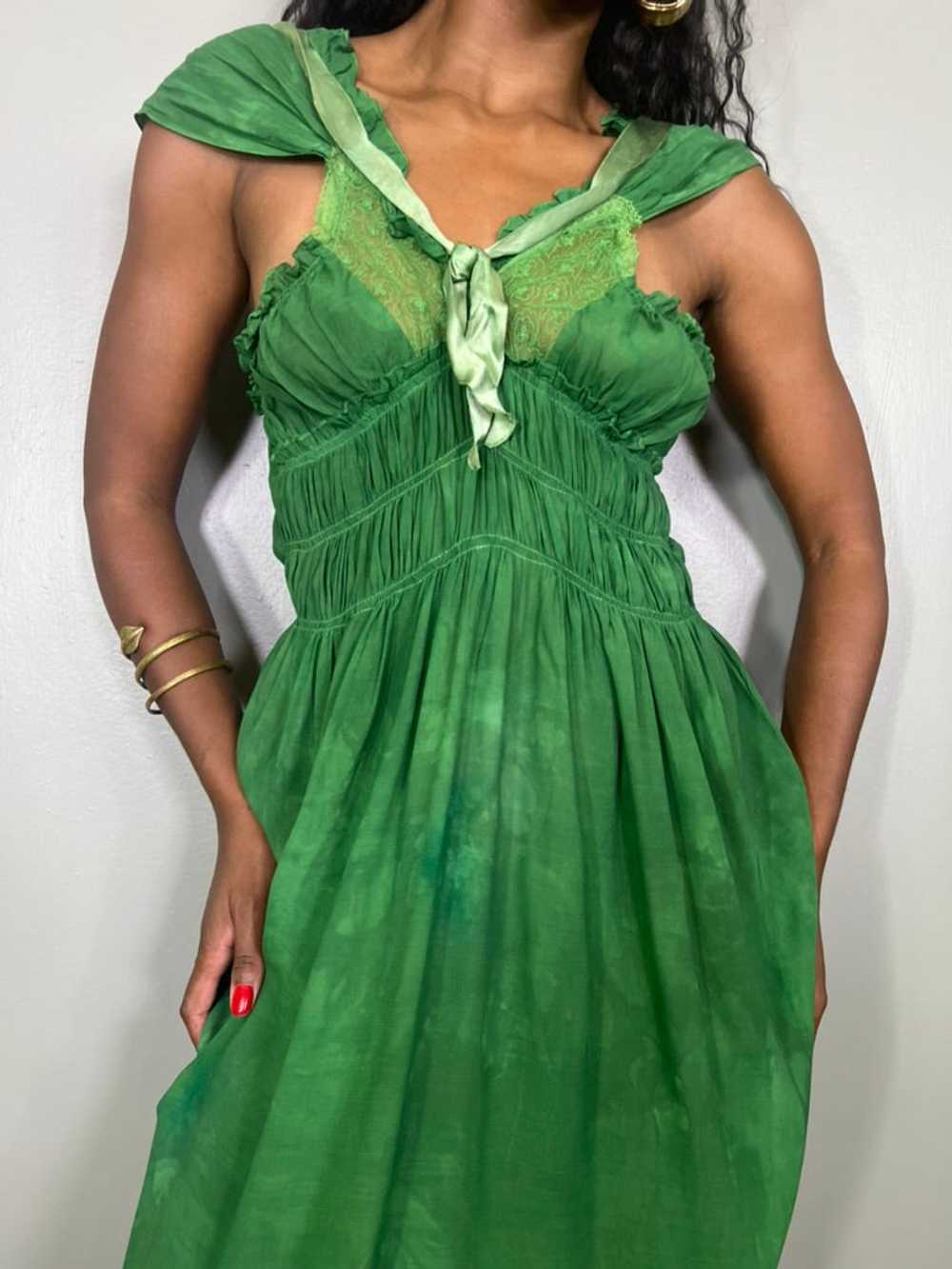 Esmeralda, 30s dress hand dyed in emerald green - image 8