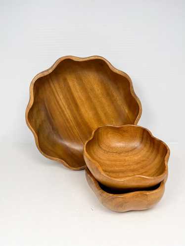 Hand made scalloped vintage woodenware bowl set - image 1