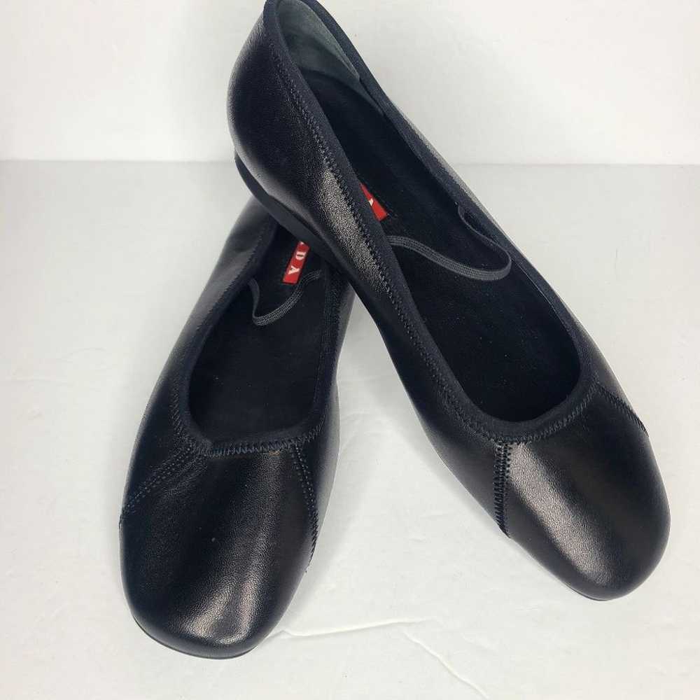 Vintage Prada Sport Black Leather Ballet Flats Si… - image 1