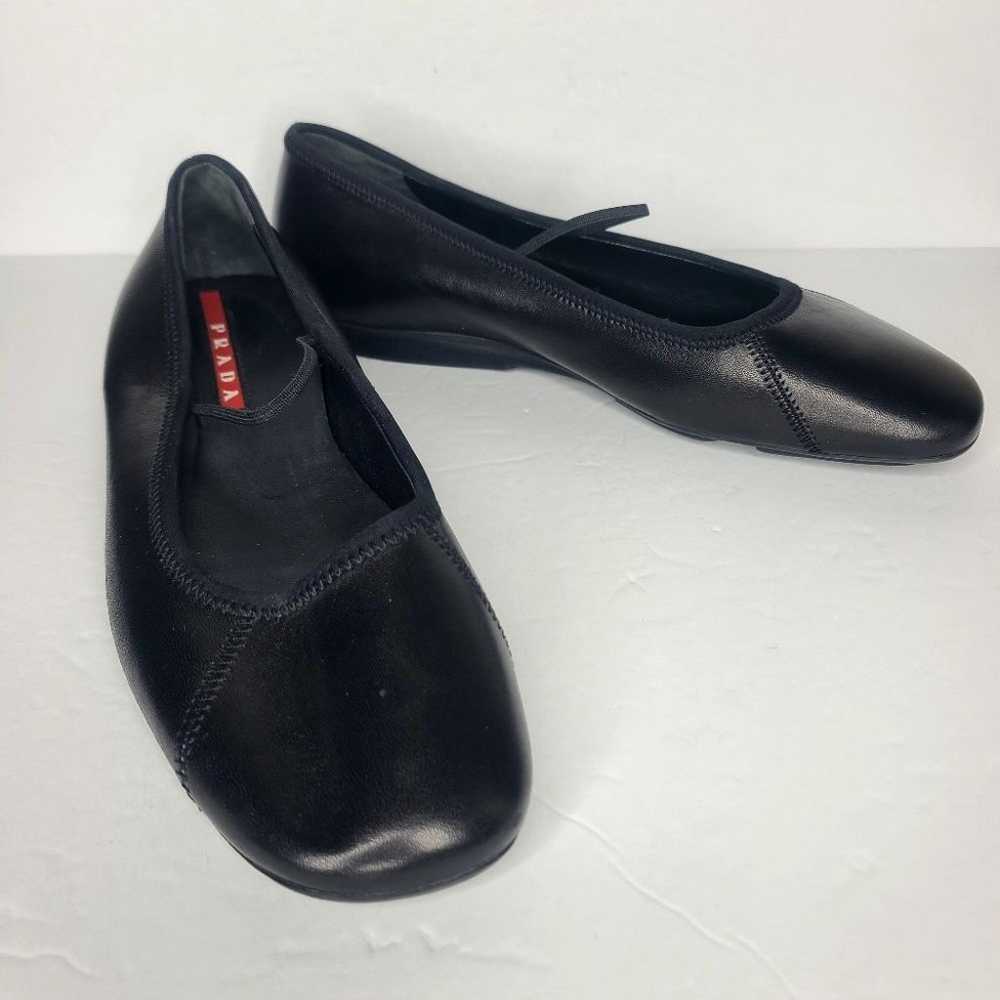 Vintage Prada Sport Black Leather Ballet Flats Si… - image 2