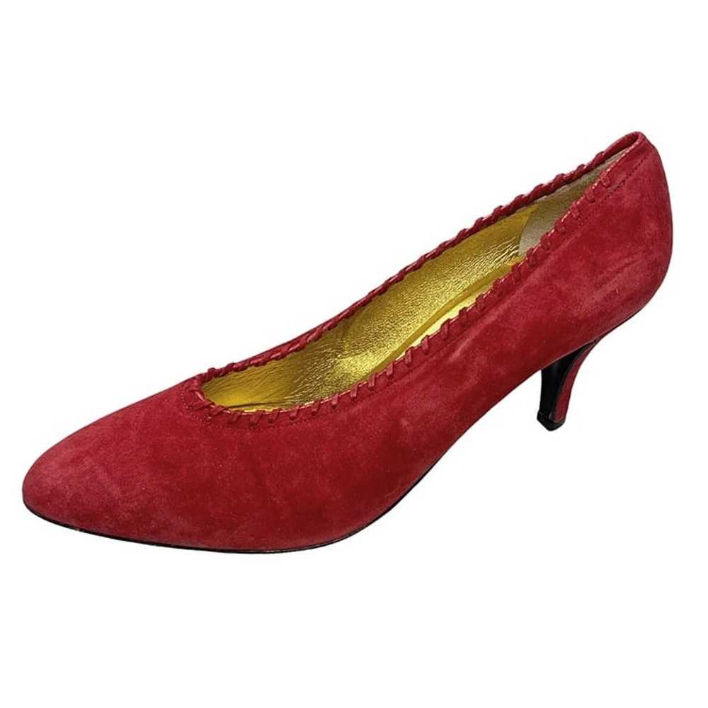 Vintage 80s Anne Klein Dark Red Suede Whipstitch … - image 3