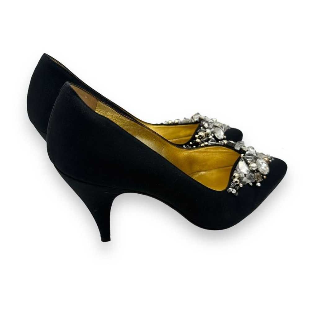 80s Vintage Casadei Black Satin Rhinestone Pump H… - image 10