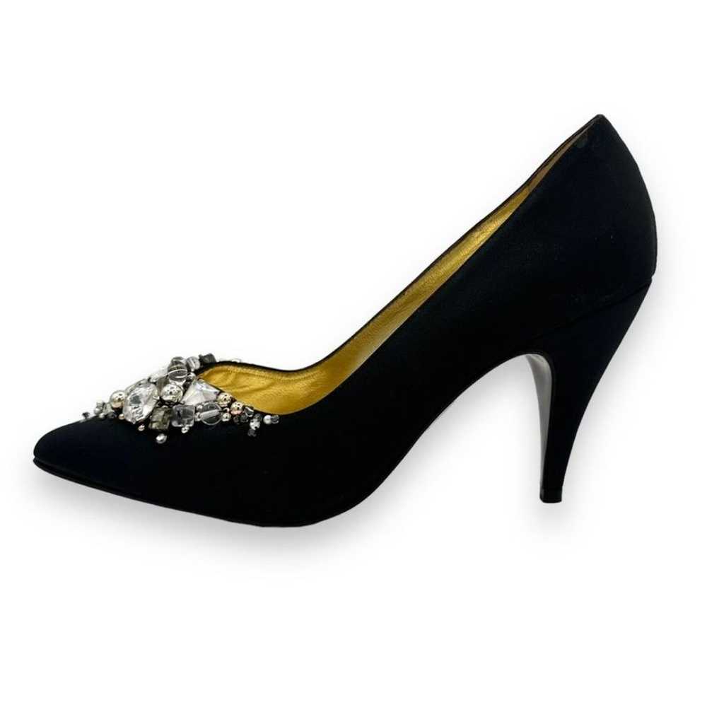 80s Vintage Casadei Black Satin Rhinestone Pump H… - image 4