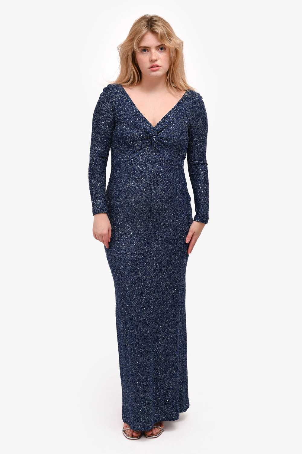 St. John Blue Metallic Sequin Knit Gown Size 6 - image 1