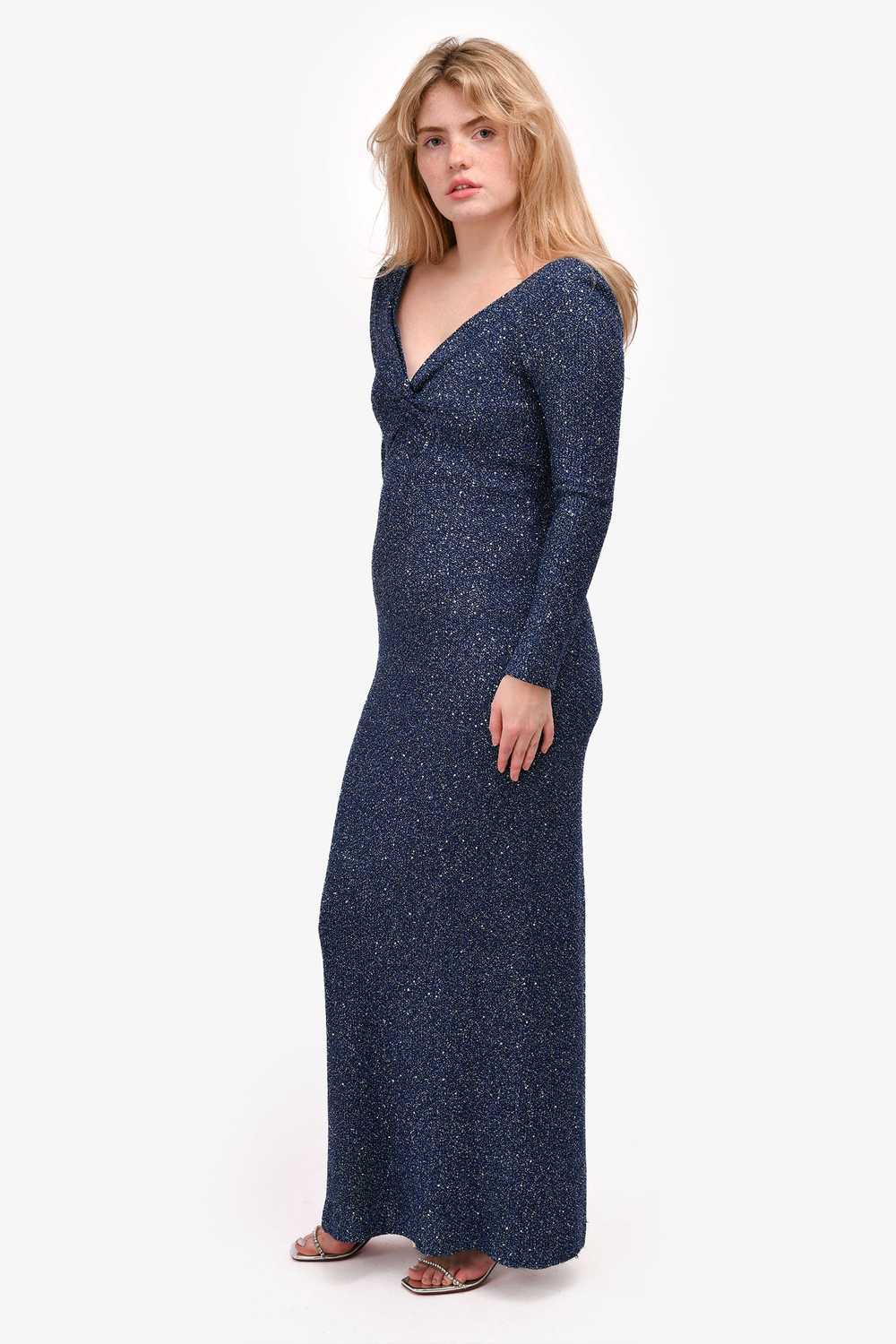 St. John Blue Metallic Sequin Knit Gown Size 6 - image 3