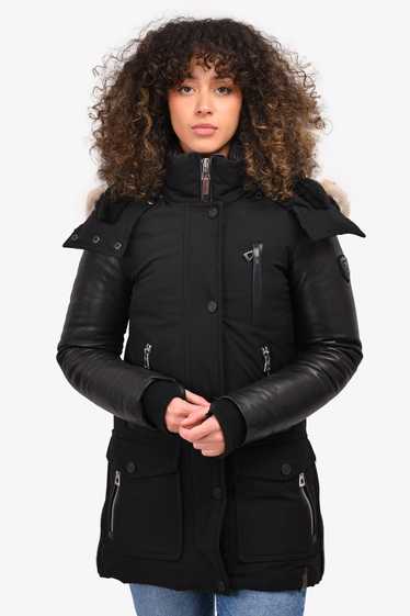 Rudsak Black Down Leather/Fur Trim Hooded Jacket … - image 1