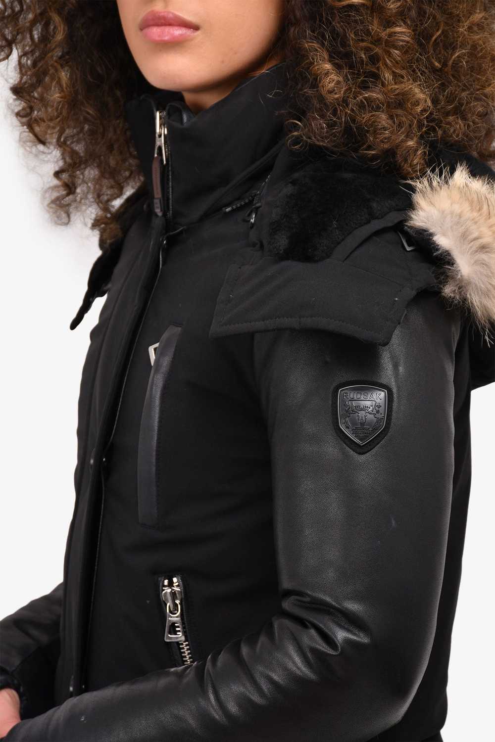 Rudsak Black Down Leather/Fur Trim Hooded Jacket … - image 2