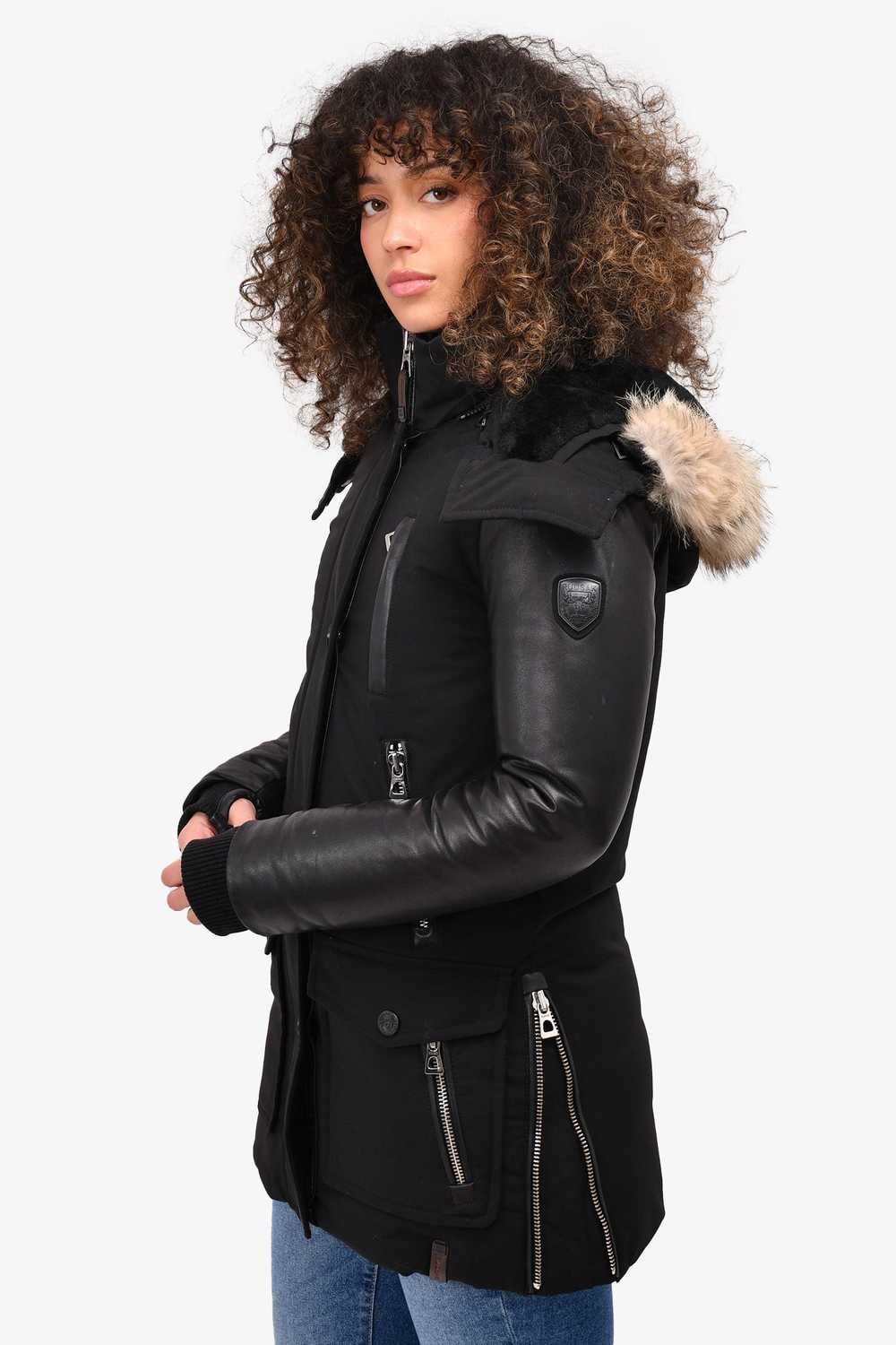 Rudsak Black Down Leather/Fur Trim Hooded Jacket … - image 3