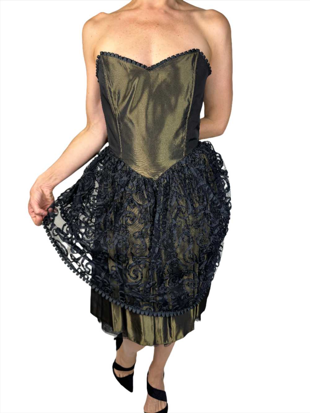 Gold & Black Iridescent Cocktail Dress 1980s - image 2