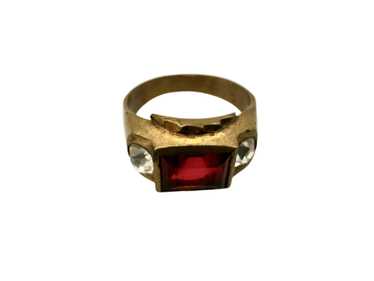 Brass Mens Ring w/ Red Stone 1960s - image 1