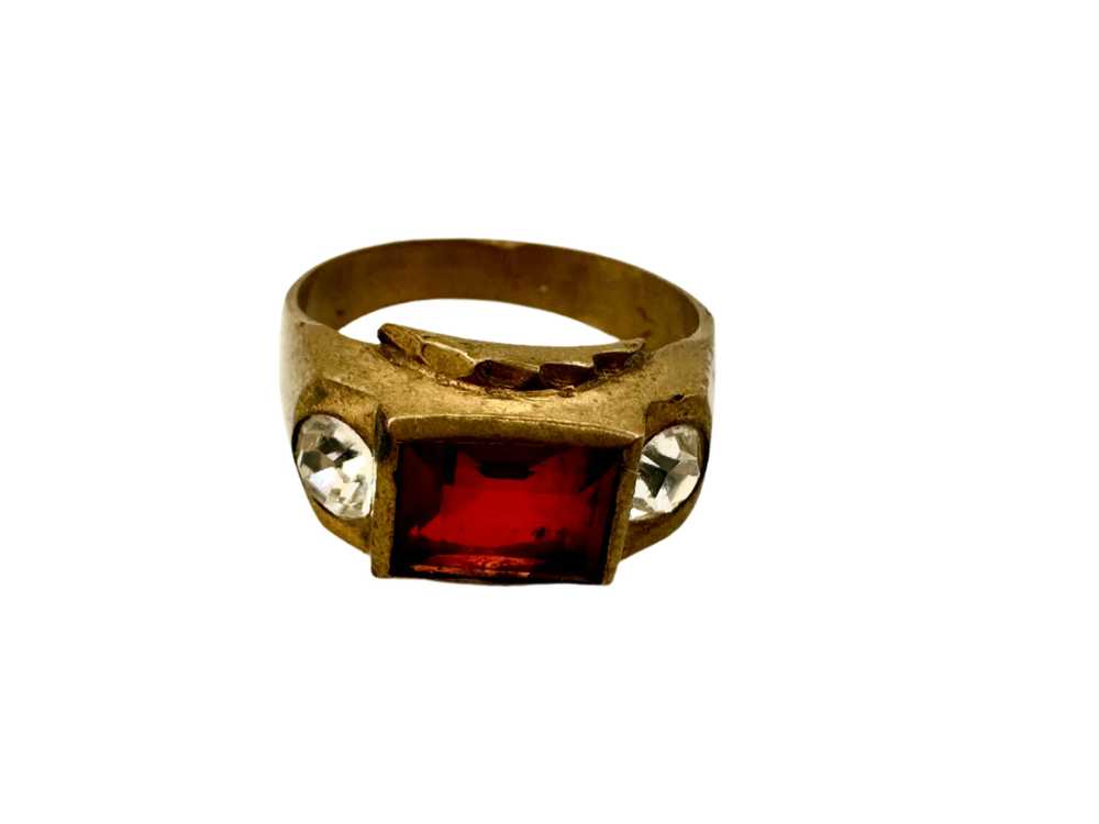 Brass Mens Ring w/ Red Stone 1960s - image 2