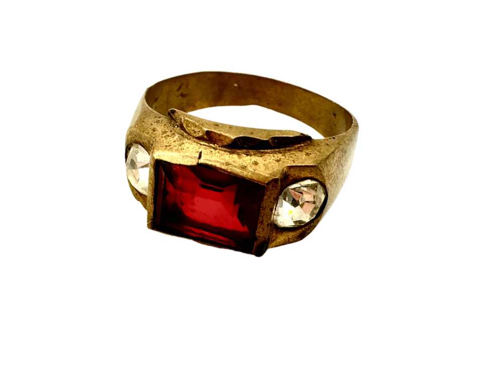 Brass Mens Ring w/ Red Stone 1960s - image 4