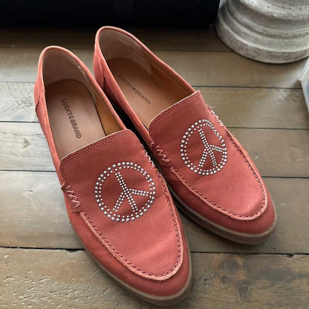 Lucky Brand Redmy Rancho Red Peace Sign Loafer 8 - image 2