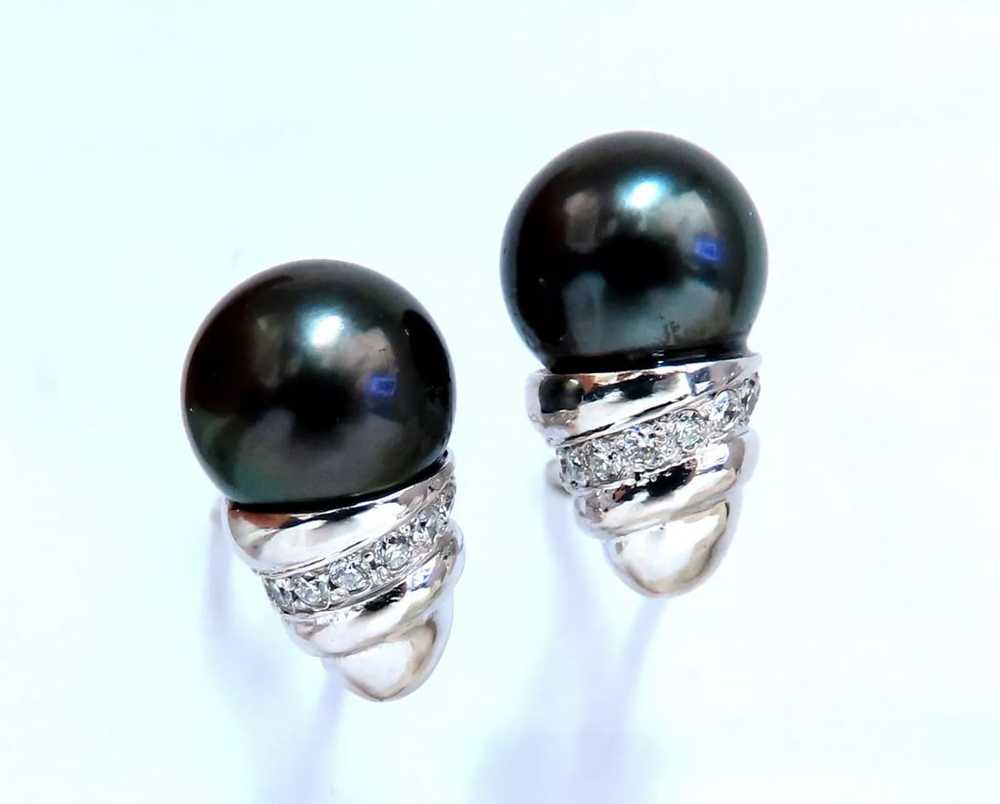 11mm natural tahitian pearl & .50ct diamonds rais… - image 1