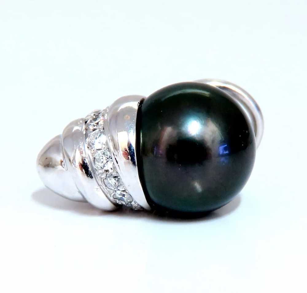 11mm natural tahitian pearl & .50ct diamonds rais… - image 3