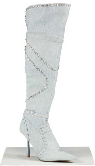 STEVE MADDEN Blue Fasten Up Studded Denim Boots UK