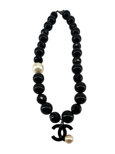 CHANEL 2005 Black Resin Bead & Faux Pearl Monogram