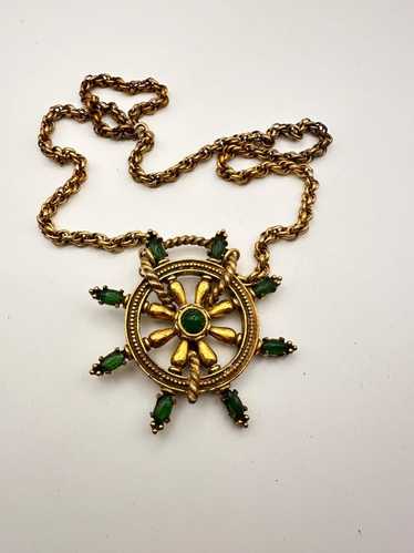 VNTG PAULINE RADER Gold Tone and Emerald Cabochon… - image 1