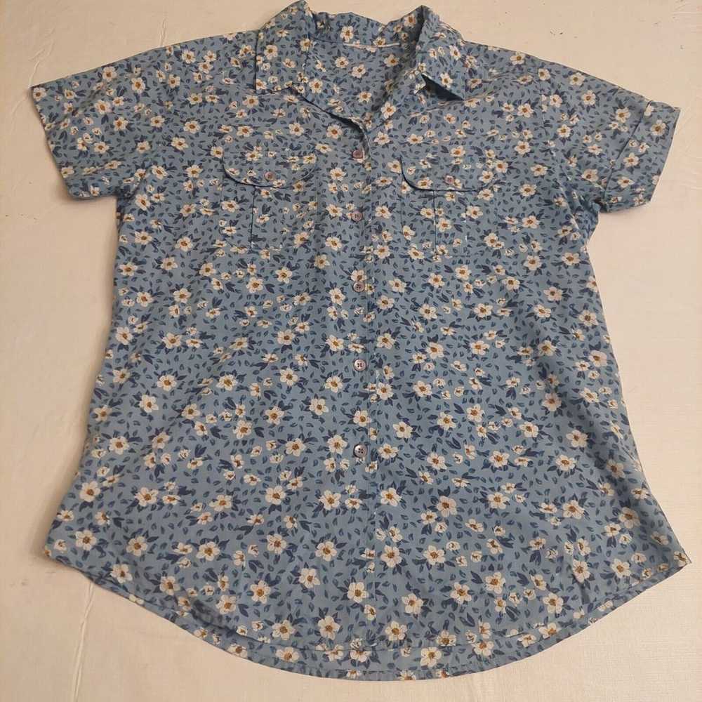 Vintage Blue White Ditsy Floral Daisy Print Short… - image 11