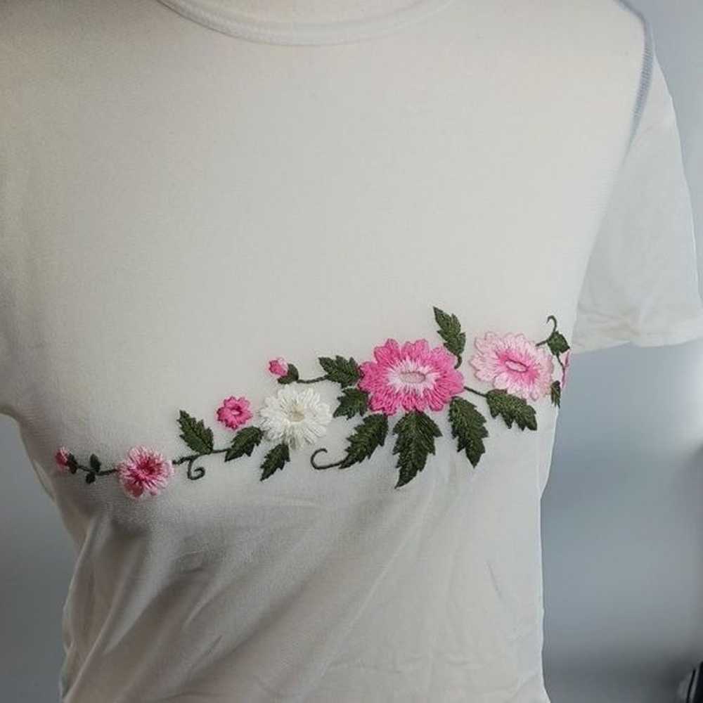 New York & Company T Shirt Y2K Sheer Mesh Floral … - image 2