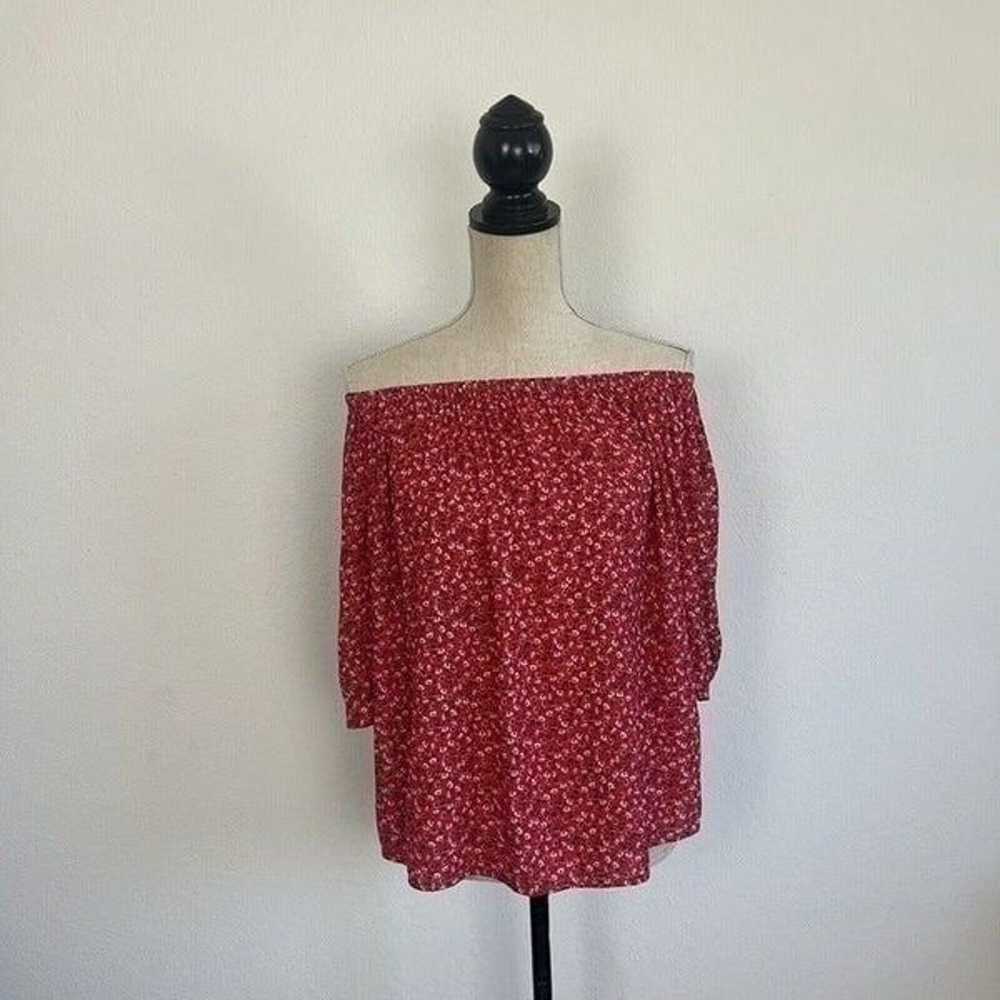 GAP Women's Red Floral Print 3/4 Sleeve Boho Off … - image 1