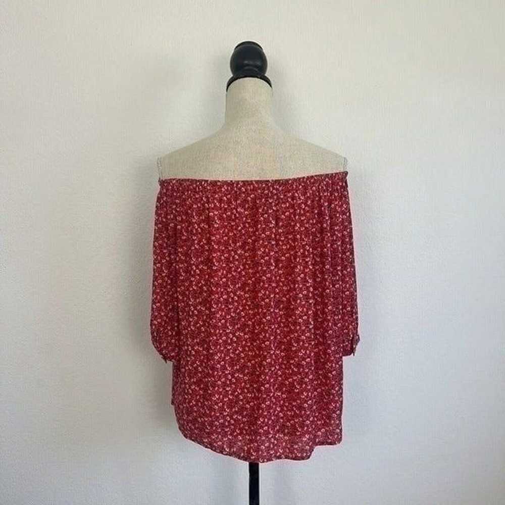 GAP Women's Red Floral Print 3/4 Sleeve Boho Off … - image 3