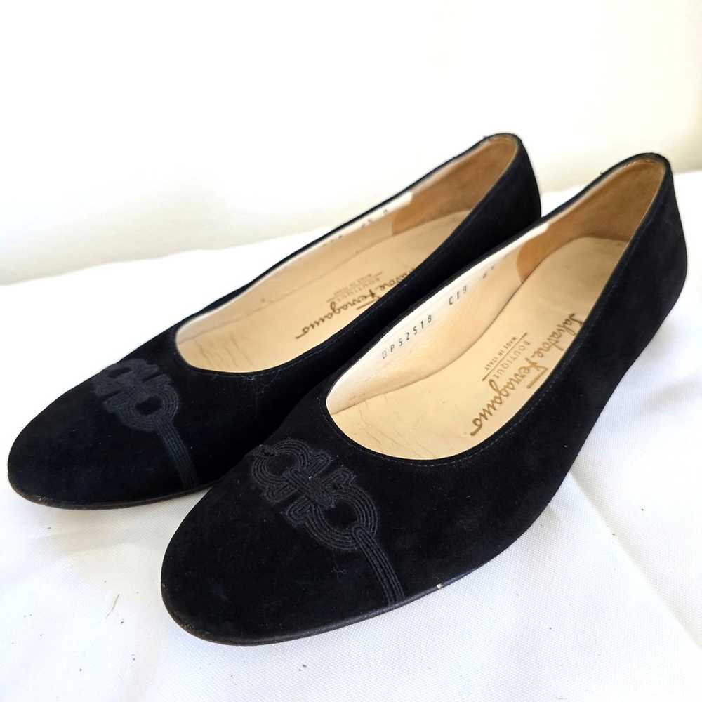 Salvatore Ferragamo Black Velvet Gancini Logo Bal… - image 1