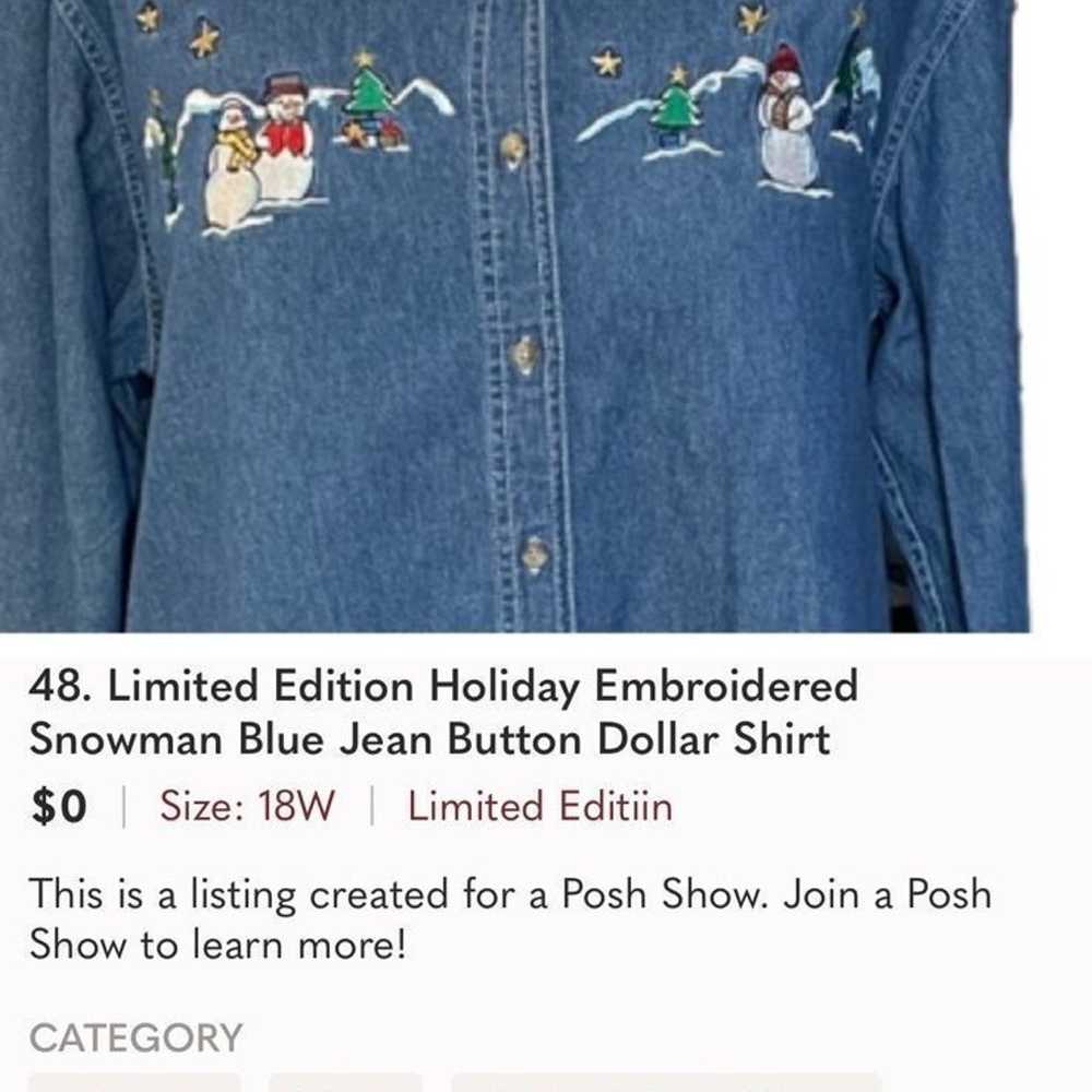 Vintage Y2K Embroidered Snowman Button Down Blue … - image 3