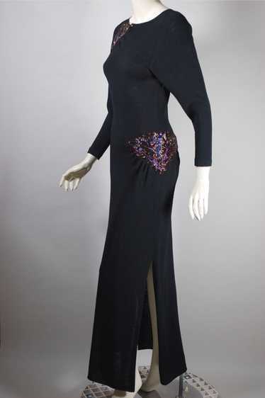 Adolfo beaded knit wool maxi evening gown 70s 80s