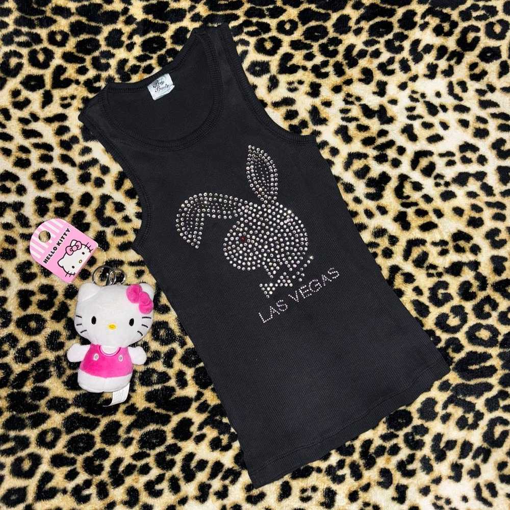 playboy bunny black rhinestone vintage tank top ! - image 1