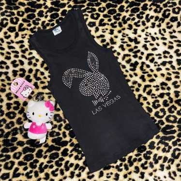 playboy bunny black rhinestone vintage tank top ! - image 1