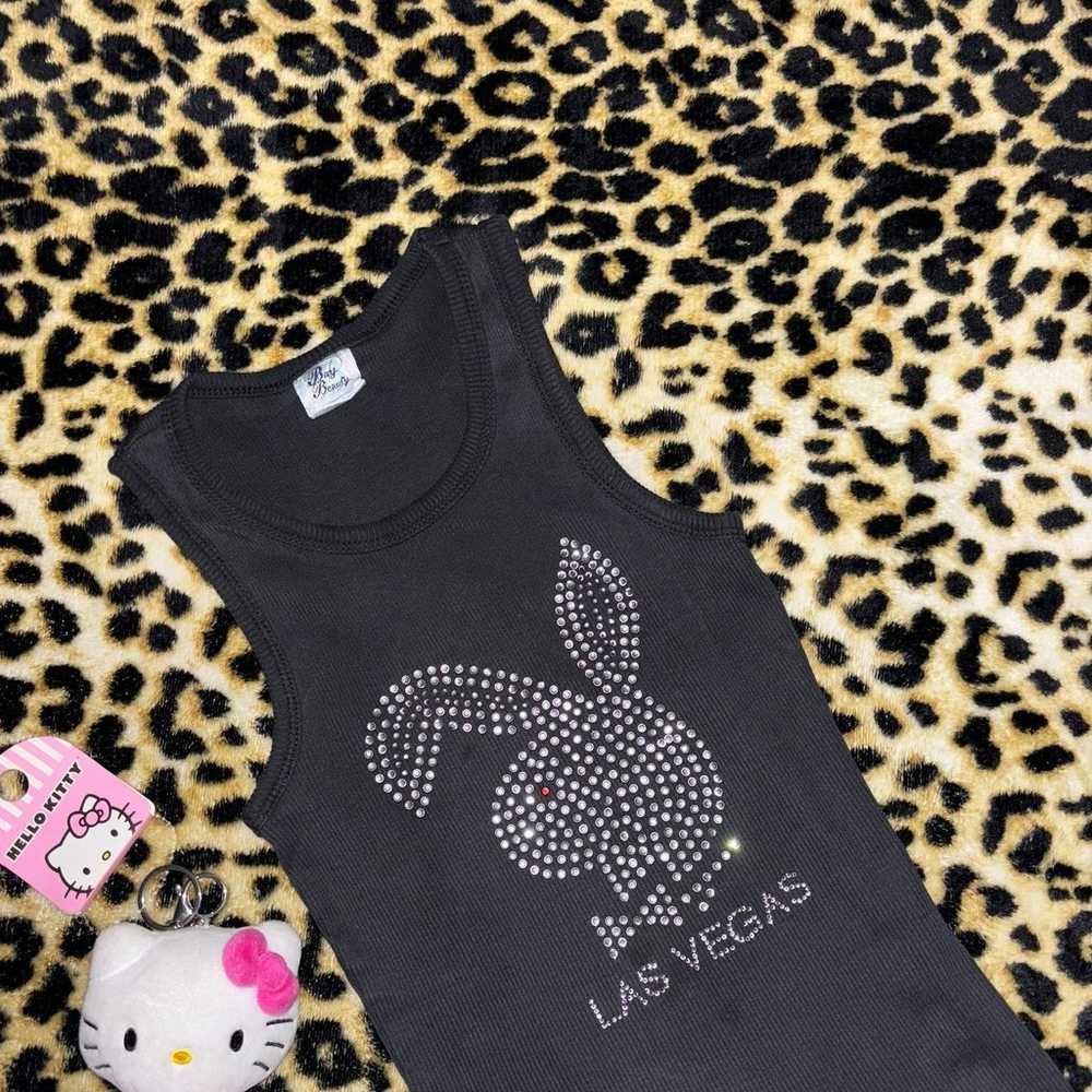 playboy bunny black rhinestone vintage tank top ! - image 2