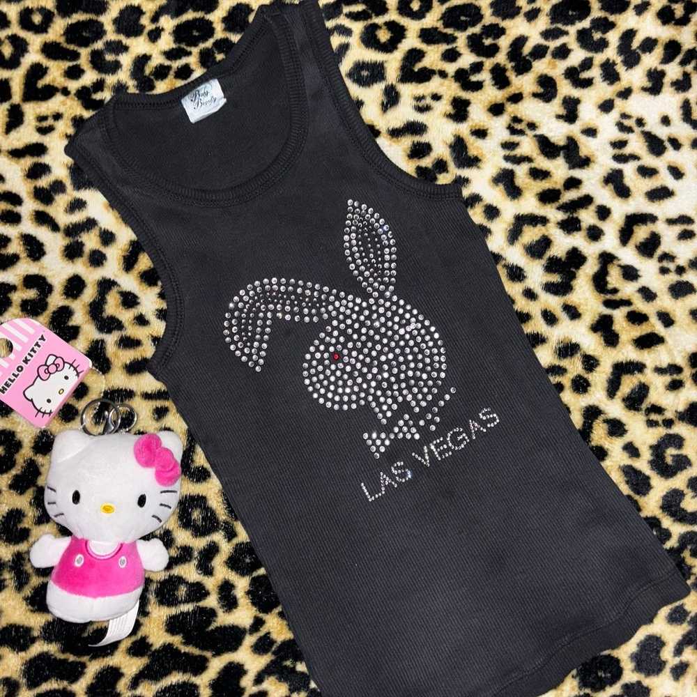 playboy bunny black rhinestone vintage tank top ! - image 6