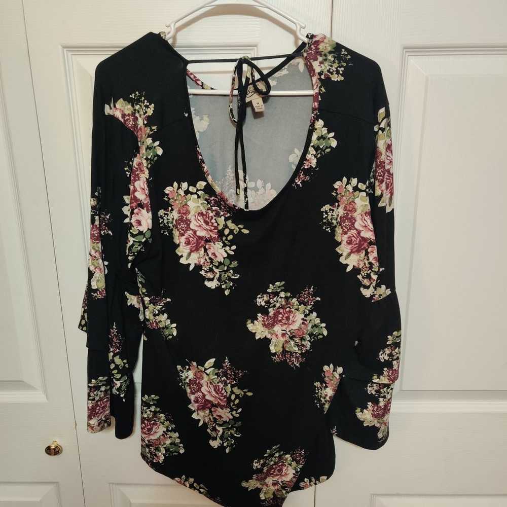 Floral women's 1x blouse top como vintage plus fl… - image 3