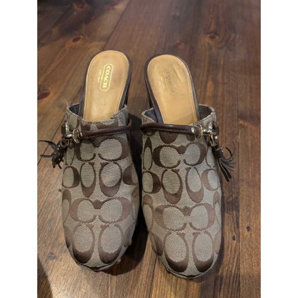 Coach Shasha Clogs Mules Brown Wood Leather Canva… - image 2