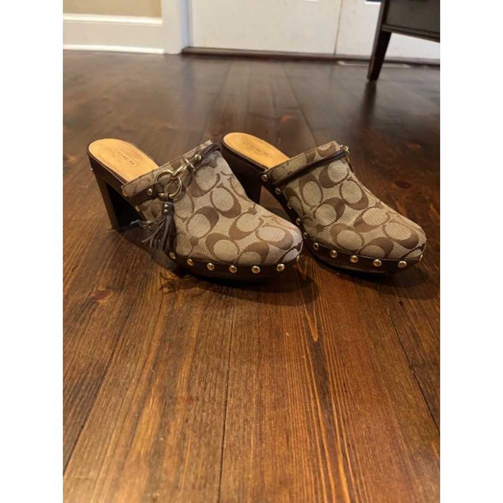 Coach Shasha Clogs Mules Brown Wood Leather Canva… - image 3