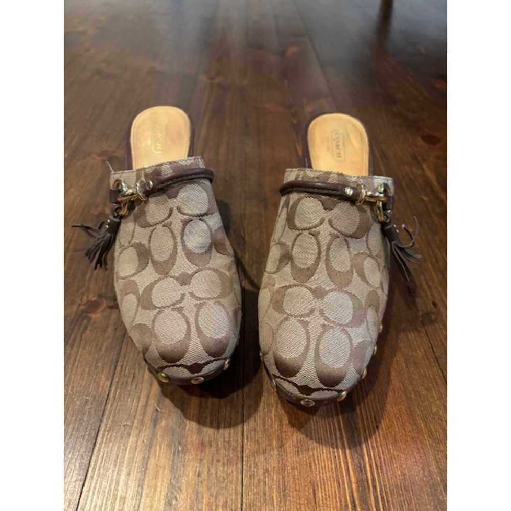 Coach Shasha Clogs Mules Brown Wood Leather Canva… - image 4