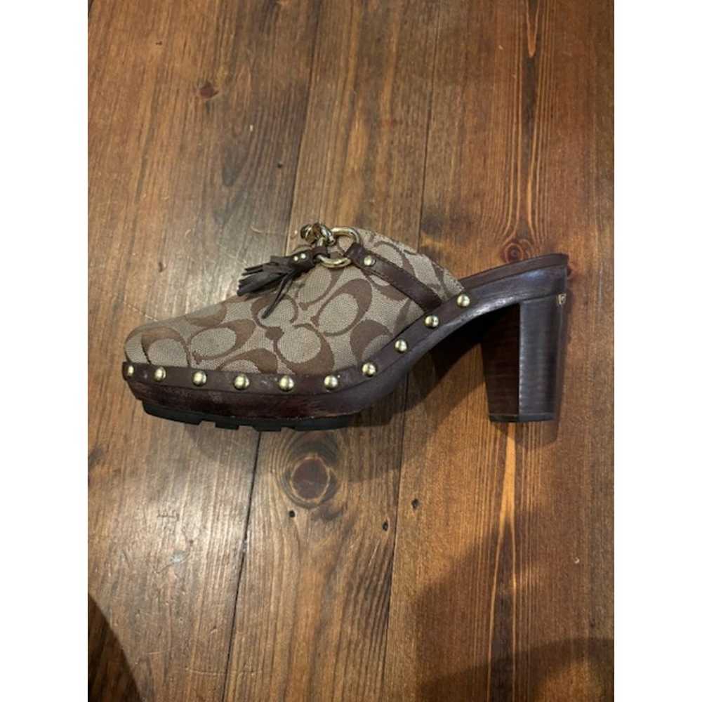 Coach Shasha Clogs Mules Brown Wood Leather Canva… - image 5