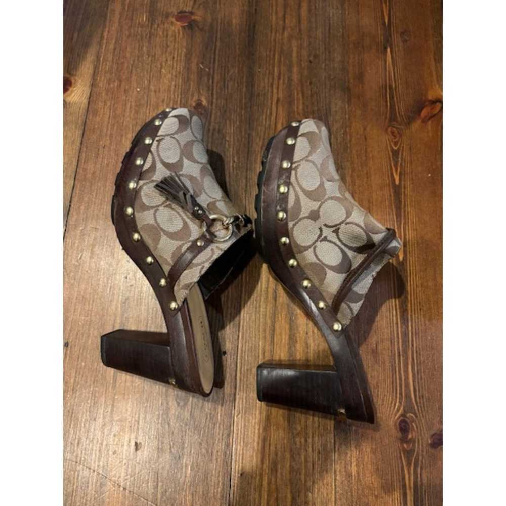 Coach Shasha Clogs Mules Brown Wood Leather Canva… - image 6